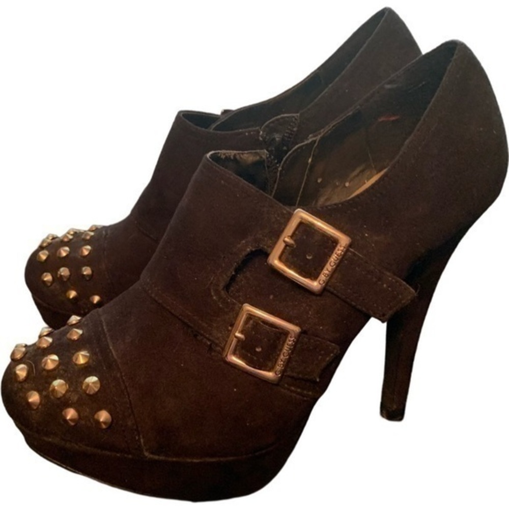 Guess Black Suede Platform Booties W/Gold Studs Sz 7.5
